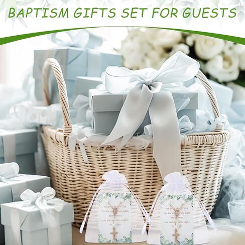 Quelay 50 Sets Baptism Favors for Guests Mini Small Rosaries Bulk Catholic Baptism Beads Faux Pearls with Cross Psalm Cards and Organza Bags Rosaries Greeting Cards for Baby Shower Christian Gifts in Kuwait