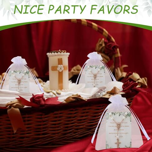 Quelay 50 Sets Baptism Favors for Guests Mini Small Rosaries Bulk Catholic Baptism Beads Faux Pearls with Cross Psalm Cards and Organza Bags Rosaries Greeting Cards for Baby Shower Christian Gifts in Kuwait
