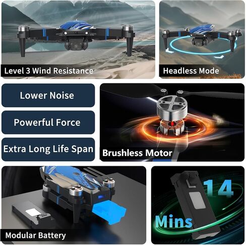 Drone with Camera for Adults LCD Screen FPV Live Video, Foldable RC Mini Drones for Kids, Quadcopter with Brushless Motor 270° Obstacle Avoidance, Support 32G SD Card Under 250G Gift for the Children in Kuwait