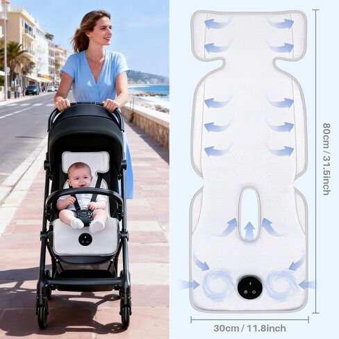 Sendowtek Electric Cooling Pad for Baby Carseat Stroller with Built-in Fan | Child Lock, 5 Level Speed, Breathable 3D Mesh, Battery Powered Cooling Pad Cushion for Stroller Pram Outdoor Indoor in Kuwait