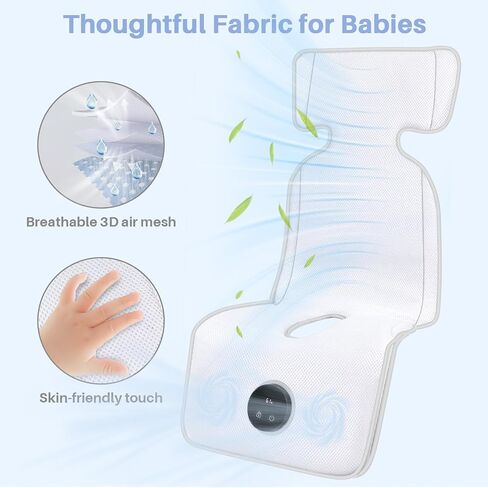 Sendowtek Electric Cooling Pad for Baby Carseat Stroller with Built-in Fan | Child Lock, 5 Level Speed, Breathable 3D Mesh, Battery Powered Cooling Pad Cushion for Stroller Pram Outdoor Indoor in Kuwait