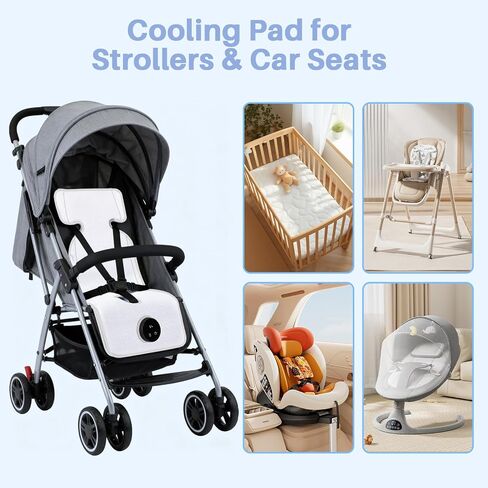Sendowtek Electric Cooling Pad for Baby Carseat Stroller with Built-in Fan | Child Lock, 5 Level Speed, Breathable 3D Mesh, Battery Powered Cooling Pad Cushion for Stroller Pram Outdoor Indoor in Kuwait