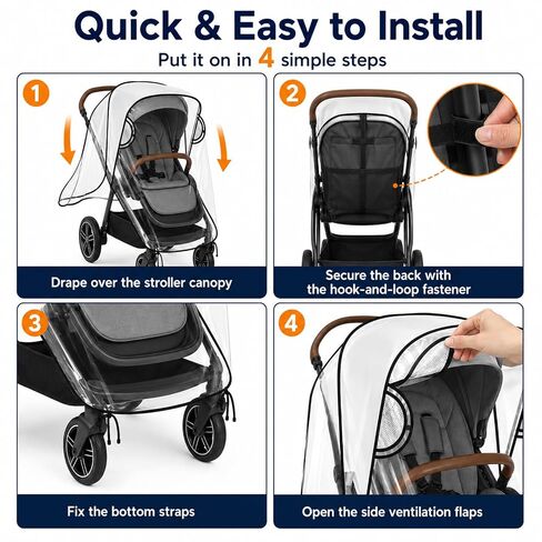 Stroller Rain Cover Compatible with Nuna Strollers, Clear Waterproof Windproof Baby Weather Shield, Breathable Stroller Cover for Rain Snow Dust, Foldable Travel Accessory in Kuwait