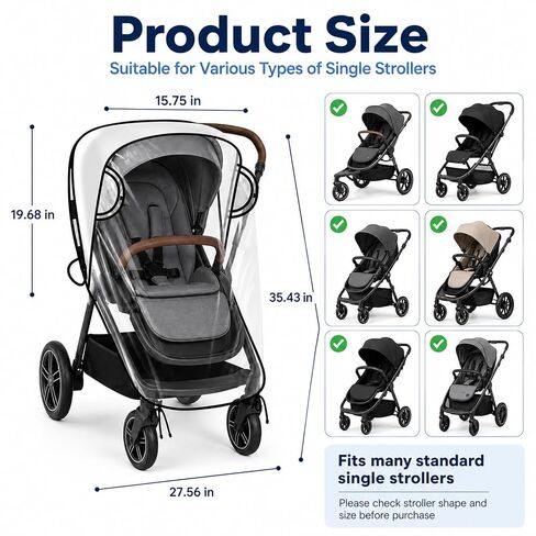 Stroller Rain Cover Compatible with Nuna Strollers, Clear Waterproof Windproof Baby Weather Shield, Breathable Stroller Cover for Rain Snow Dust, Foldable Travel Accessory in Kuwait
