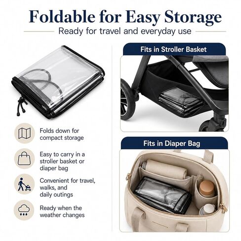 Stroller Rain Cover Compatible with Nuna Strollers, Clear Waterproof Windproof Baby Weather Shield, Breathable Stroller Cover for Rain Snow Dust, Foldable Travel Accessory in Kuwait