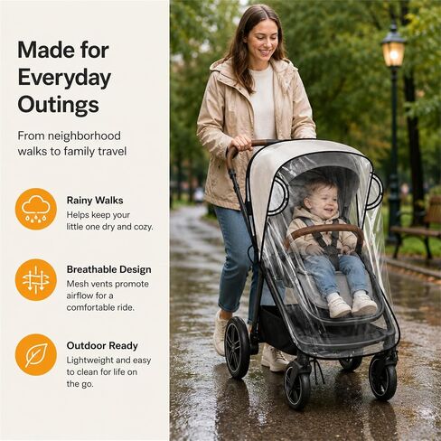 Stroller Rain Cover Compatible with Nuna Strollers, Clear Waterproof Windproof Baby Weather Shield, Breathable Stroller Cover for Rain Snow Dust, Foldable Travel Accessory in Kuwait