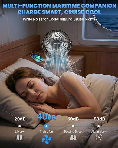 Cruise Approved Magnetic Fan with 12000mAh Rechargeable Battery, Cruise Fan with 3 Speeds, Timer, Led Lights, Power Output & Bottom Hook, Portable Fans for Camping Travel Cruise Essentials in Kuwait