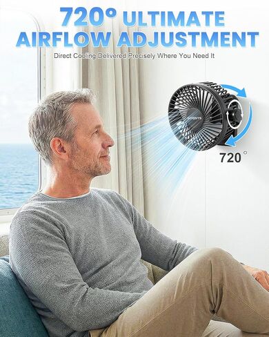 Cruise Approved Magnetic Fan with 12000mAh Rechargeable Battery, Cruise Fan with 3 Speeds, Timer, Led Lights, Power Output & Bottom Hook, Portable Fans for Camping Travel Cruise Essentials in Kuwait
