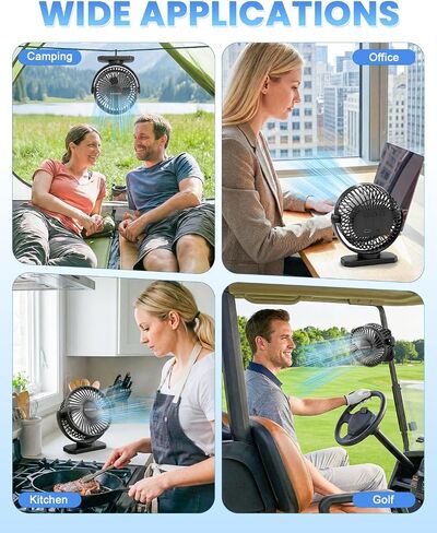 Cruise Approved Magnetic Fan with 12000mAh Rechargeable Battery, Cruise Fan with 3 Speeds, Timer, Led Lights, Power Output & Bottom Hook, Portable Fans for Camping Travel Cruise Essentials in Kuwait