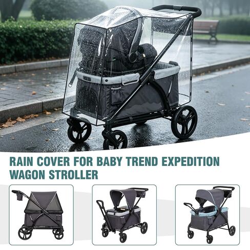 Rain Cover for Baby Trend Expedition Wagon Stroller, Custom Fit Waterproof Stroller Rain Cover with Clear EVA, Ventilation Holes & Side Velcro, Easy Install & Compact Storage in Kuwait
