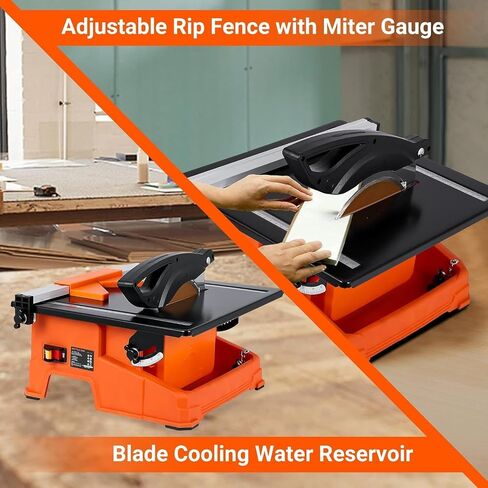 7 Inch Wet Tile Saw, 6500 RPM Pure Copper Motor Tabletop Tile Cutter, 0-45° Bevel Cutting with Water Reservoir for Porcelain, Ceramic, Marble & Stone, for DIY Enthusiasts in Kuwait