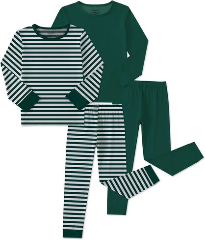 Jimonda Bamboo Viscose Toddler Kid Pajamas Set Boys/Girl Striped Sleepwear | Ultra-soft breathable viscose, Skin-friendly,tag-free label, long sleeve,4pc set, Elastic cuffs and hem, size18M-12Y ,durable in Kuwait