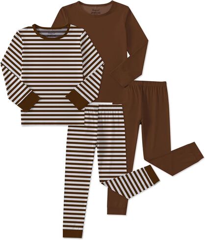 Jimonda Bamboo Viscose Toddler Kid Pajamas Set Boys/Girl Striped Sleepwear | Ultra-soft breathable viscose, Skin-friendly,tag-free label, long sleeve,4pc set, Elastic cuffs and hem, size18M-12Y ,durable in Kuwait
