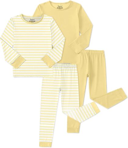 Jimonda Bamboo Viscose Toddler Kid Pajamas Set Boys/Girl Striped Sleepwear | Ultra-soft breathable viscose, Skin-friendly,tag-free label, long sleeve,4pc set, Elastic cuffs and hem, size18M-12Y ,durable in Kuwait
