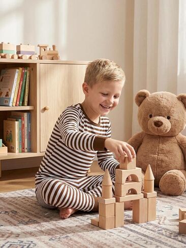 Jimonda Bamboo Viscose Toddler Kid Pajamas Set Boys/Girl Striped Sleepwear | Ultra-soft breathable viscose, Skin-friendly,tag-free label, long sleeve,4pc set, Elastic cuffs and hem, size18M-12Y ,durable in Kuwait
