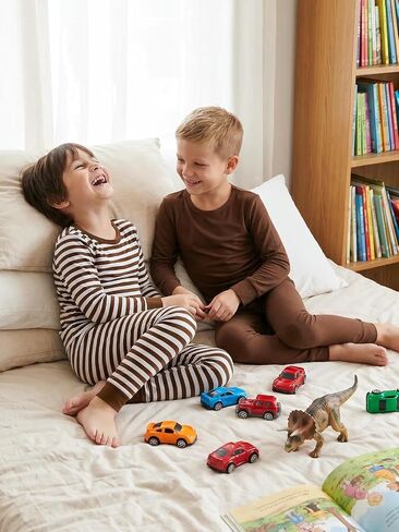 Jimonda Bamboo Viscose Toddler Kid Pajamas Set Boys/Girl Striped Sleepwear | Ultra-soft breathable viscose, Skin-friendly,tag-free label, long sleeve,4pc set, Elastic cuffs and hem, size18M-12Y ,durable in Kuwait