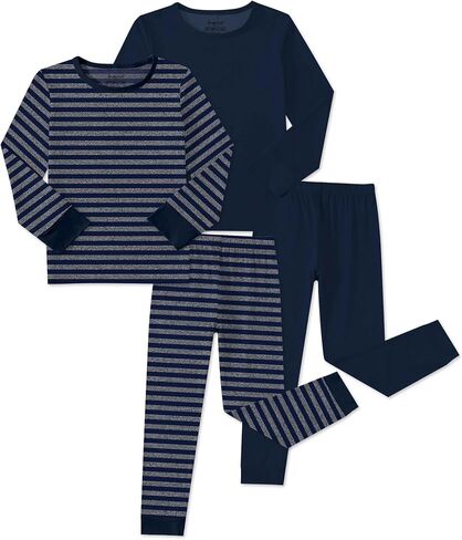 Jimonda Bamboo Viscose Toddler Kid Pajamas Set Boys/Girl Striped Sleepwear | Ultra-soft breathable viscose, Skin-friendly,tag-free label, long sleeve,4pc set, Elastic cuffs and hem, size18M-12Y ,durable in Kuwait