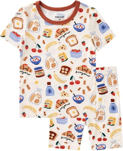 pureborn Baby Viscose from Bamboo Pajama Set Boys Sleepwear 12M-8Y | Short sleeve, cooling fabric, snug fit, buttery soft, gentle skin touch, stretch, breathable lightweight sleepwear in Kuwait