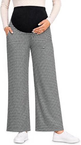 Yousify Womens Maternity Pants Casual Wide Leg Pregnancy Trousers | Stretchy, Elastic Waist, Patterned, Side Pocket, Loose Fit, Skin Friendly, Soft Comfy, Palazzo Pants for Work Lounge Yoga in Kuwait