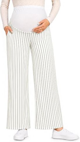 Yousify Womens Maternity Pants Casual Wide Leg Pregnancy Trousers | Stretchy, Elastic Waist, Patterned, Side Pocket, Loose Fit, Skin Friendly, Soft Comfy, Palazzo Pants for Work Lounge Yoga in Kuwait