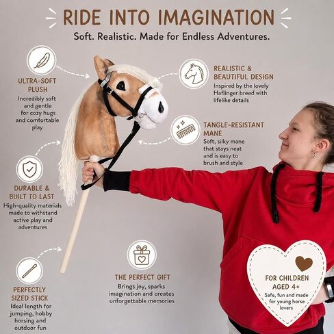 Realistic Hobby Horse A3 – Plush Stick Horse with Removable Bridle, Hobby Horsing Toy for Kids, Horse on a Stick for Jumping, Dressage Training & Equestrian Play in Kuwait