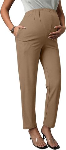 BLENCOT Women's Maternity Work Pants Adjustable Waist Straight Leg Office | Stretchy Pregnancy Trousers Bump-friendly Postpartum Outfits with Pockets Casual Everyday in Kuwait