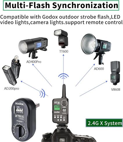 Godox XT-16 Wireless Flash Trigger Kit,2 in 1 Transmitter and Receiver for Studio Strobe Flash Photography,2.4G 16 Channels Trigger Compatible with Canon Nikon Sony Fujifilm Olympus Pentax Camera in Kuwait