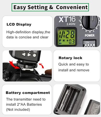 Godox XT-16 Wireless Flash Trigger Kit,2 in 1 Transmitter and Receiver for Studio Strobe Flash Photography,2.4G 16 Channels Trigger Compatible with Canon Nikon Sony Fujifilm Olympus Pentax Camera in Kuwait