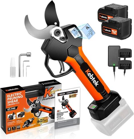 Cordless Electric Pruning Shears 40MM, Kebtek Professional Pruning Shears Battery Powered 21V Brushless Motor 2Pack 2AH Rechargeable Battery-LCD Display Screen (KT940) in Kuwait