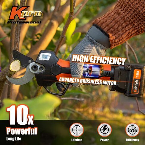 Cordless Electric Pruning Shears 40MM, Kebtek Professional Pruning Shears Battery Powered 21V Brushless Motor 2Pack 2AH Rechargeable Battery-LCD Display Screen (KT940) in Kuwait