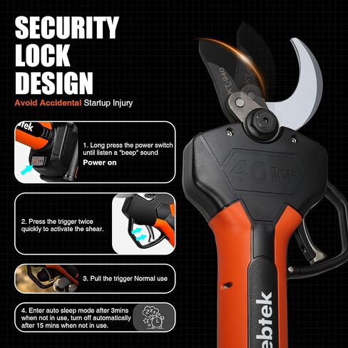 Cordless Electric Pruning Shears 40MM, Kebtek Professional Pruning Shears Battery Powered 21V Brushless Motor 2Pack 2AH Rechargeable Battery-LCD Display Screen (KT940) in Kuwait