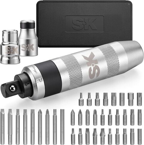 SK 1/2'' Manual Impact Driver Set, 40-Piece Heavy Duty Reversible Impact Screwdriver with 3/8''&5/16'' Bit Holders, S2 and CR-V Bits, Phillips, Slotted, Hex, Torx and Spline Bits, with Storage Case in Kuwait
