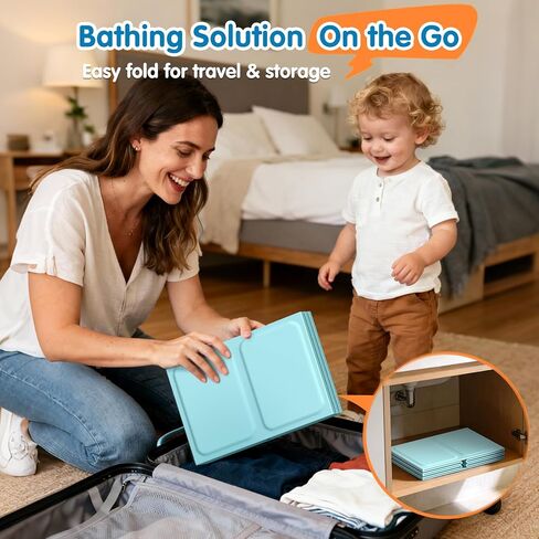 Baby Bathtub with Inflatable Top Edge, Extra Stable Infant Bath Tub, Collapsible & Portable for Baby Bath Time, No Tilt Design for 12M-6Y Toddler, No Assembly for Travel Shower in Kuwait
