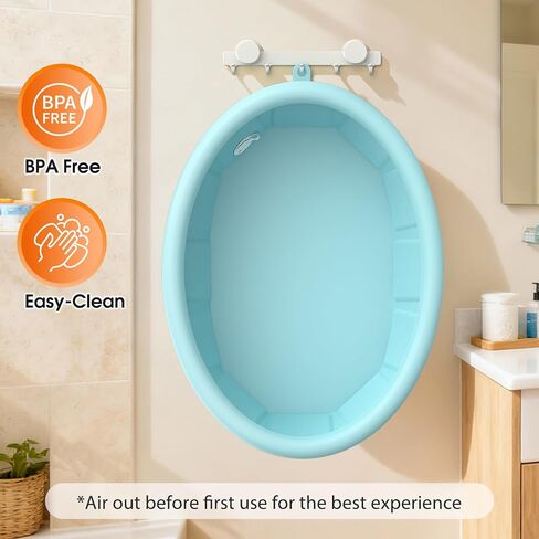 Baby Bathtub with Inflatable Top Edge, Extra Stable Infant Bath Tub, Collapsible & Portable for Baby Bath Time, No Tilt Design for 12M-6Y Toddler, No Assembly for Travel Shower in Kuwait