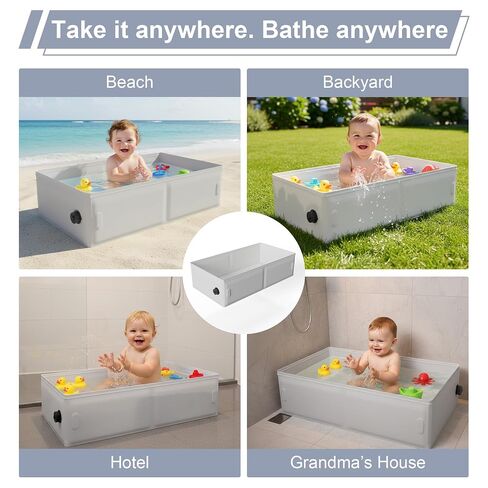 Collapsible Baby Bathtub for Shower, Portable Bathtub for Newborn to Toddler, Foldable Baby Bath Tub with Drain Plug, Suitable for Travel, Hotel, Camping & Beach in Kuwait