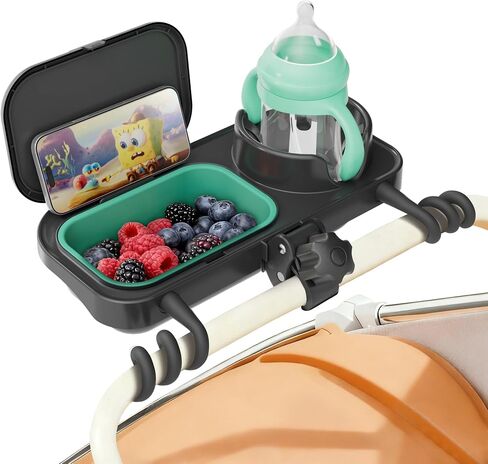 Universal Stroller Snack Tray, with Cup Holder & Removable Silicone Tray – 3-in-1 Stroller Tray Attachment for Uppababy, Nuna, Mockingbird – Easy Clean, Stable Grip, Toddler Snacking On The Go in Kuwait