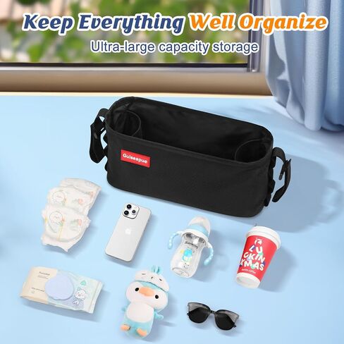 Stroller Caddy with Cup Holder: Non-Slip Stroller Organizer Baby Essentials | Universal Stroller Bag Accessories for Uppababy, Baby Jogger, Nuna, Doona, Britax Strollers, Christmas New Moms Baby Gifts in Kuwait