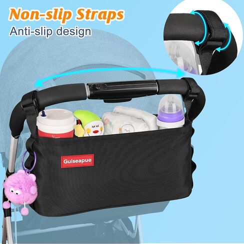 Stroller Caddy with Cup Holder: Non-Slip Stroller Organizer Baby Essentials | Universal Stroller Bag Accessories for Uppababy, Baby Jogger, Nuna, Doona, Britax Strollers, Christmas New Moms Baby Gifts in Kuwait