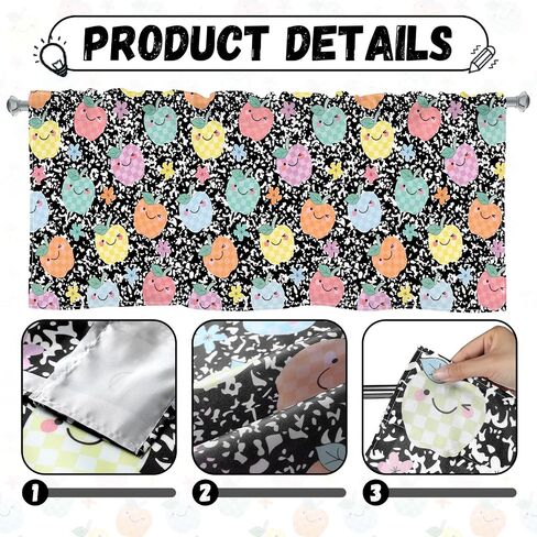 Hahafelt 4 Pcs Classroom Curtains Composition Pastel Apples Window Valances Curtains 54" W x 18" L Simple Rod Pocket Back to School Window Treatment for Classroom Living Room Bedroom Kitchen in Kuwait