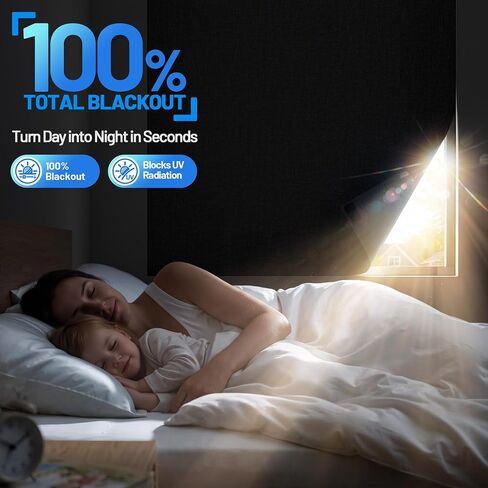 Linen Blackout Curtains for Bedroom Portable 75"×58" 100% Black Out Window Cover with Velcros, Temporary Blackout Shades Window Film Black-Out Blinds No Drill for Baby Nursery Travel Office RV-Blacks in Kuwait