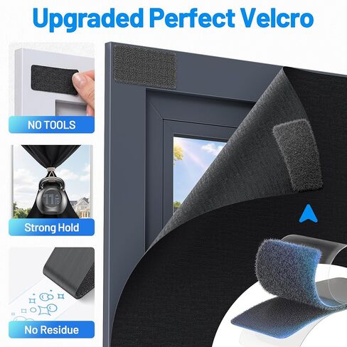 Linen Blackout Curtains for Bedroom Portable 75"×58" 100% Black Out Window Cover with Velcros, Temporary Blackout Shades Window Film Black-Out Blinds No Drill for Baby Nursery Travel Office RV-Blacks in Kuwait