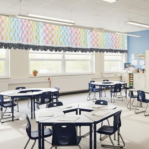 4 Pcs School Classroom Curtains Pastel Composition Checkered Classroom Valance Curtains 54" W x 18" L Back to School Checkered Curtain for First Day of Primary Playroom Room Decor in Kuwait