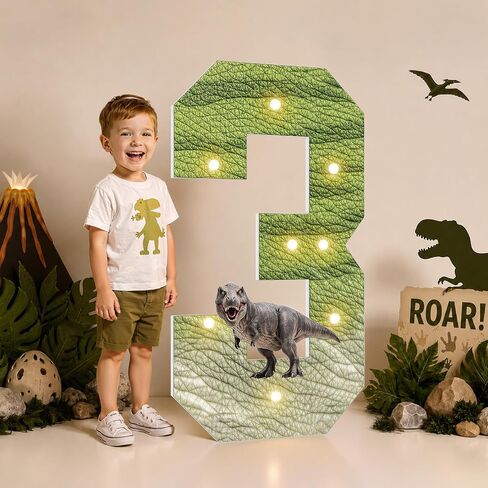 imprsv Three Rex Birthday Decorations Boy Dinosaur Birthday Decorations 3ft Large Marquee Numbers for 3rd Birthday Party Decor (Number 3) in Kuwait