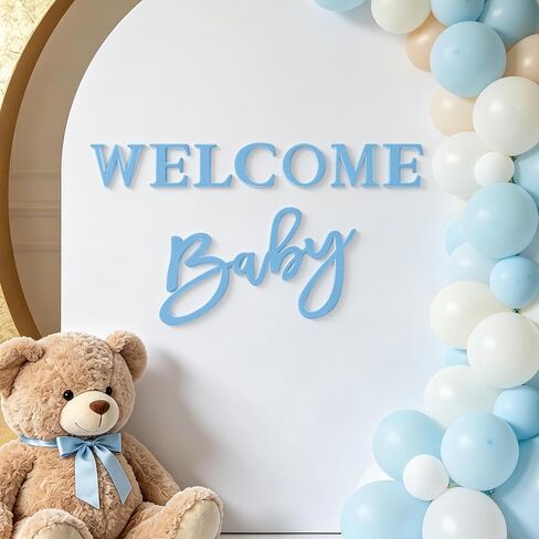 JarThenaAMCS Welcome Baby Sign for Baby Shower Backdrop Blue Felt Letter Gender Reveal Sign for 1st Birthday Party Arch Decor Wall Photo Prop in Kuwait