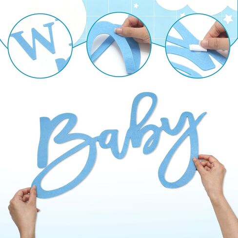 JarThenaAMCS Welcome Baby Sign for Baby Shower Backdrop Blue Felt Letter Gender Reveal Sign for 1st Birthday Party Arch Decor Wall Photo Prop in Kuwait
