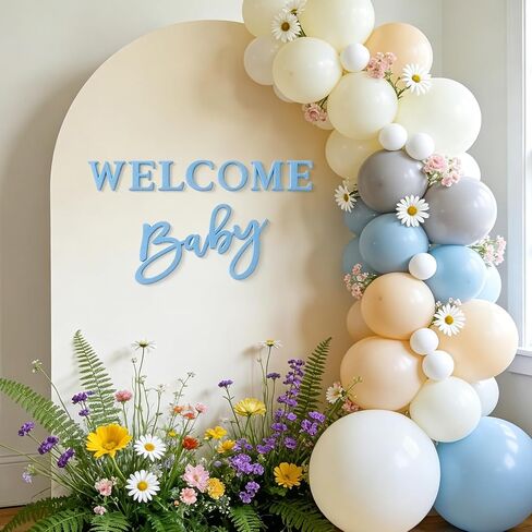 JarThenaAMCS Welcome Baby Sign for Baby Shower Backdrop Blue Felt Letter Gender Reveal Sign for 1st Birthday Party Arch Decor Wall Photo Prop in Kuwait