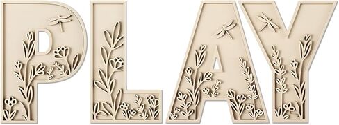 Mifoci 12 Inch Play Sign Wooden Letters Floral Playroom Sign Flowered Paintable Nursery Letters Play Room Wall Decor for Nursery Room Home Classroom Wall Art Craft in Kuwait