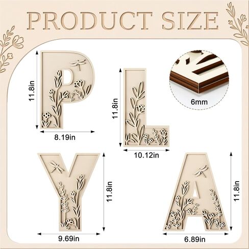 Mifoci 12 Inch Play Sign Wooden Letters Floral Playroom Sign Flowered Paintable Nursery Letters Play Room Wall Decor for Nursery Room Home Classroom Wall Art Craft in Kuwait