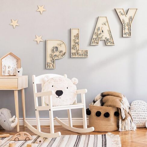 Mifoci 12 Inch Play Sign Wooden Letters Floral Playroom Sign Flowered Paintable Nursery Letters Play Room Wall Decor for Nursery Room Home Classroom Wall Art Craft in Kuwait