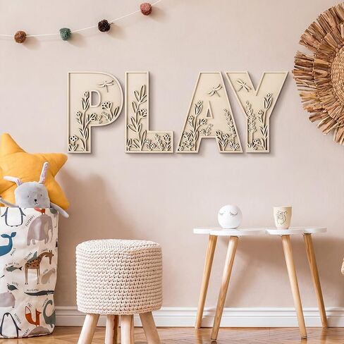 Mifoci 12 Inch Play Sign Wooden Letters Floral Playroom Sign Flowered Paintable Nursery Letters Play Room Wall Decor for Nursery Room Home Classroom Wall Art Craft in Kuwait